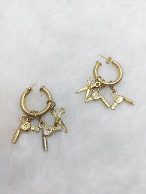 Vintage Salon Style Hair Dryer Scissor Charm Earrings